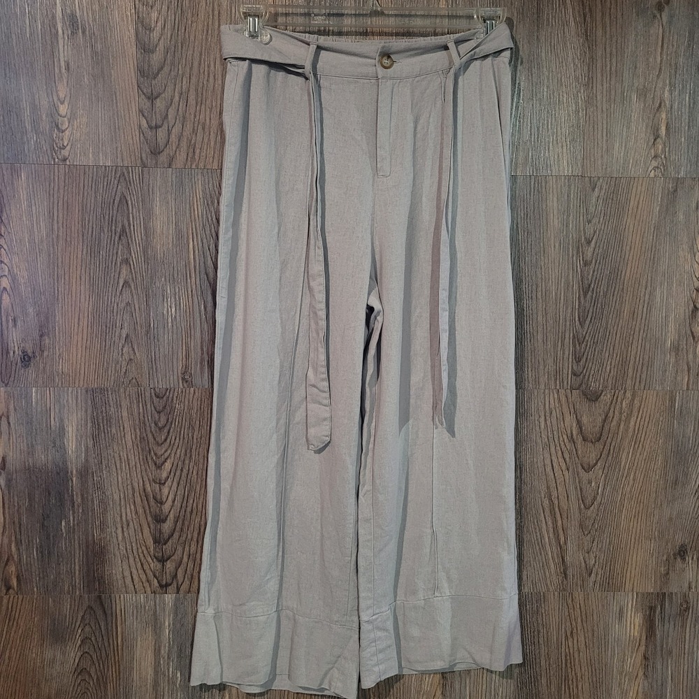 JOIE Belted Wide Leg Crop Pants M x 22 Lilac Gray Linen Blend Center Seam Lagen